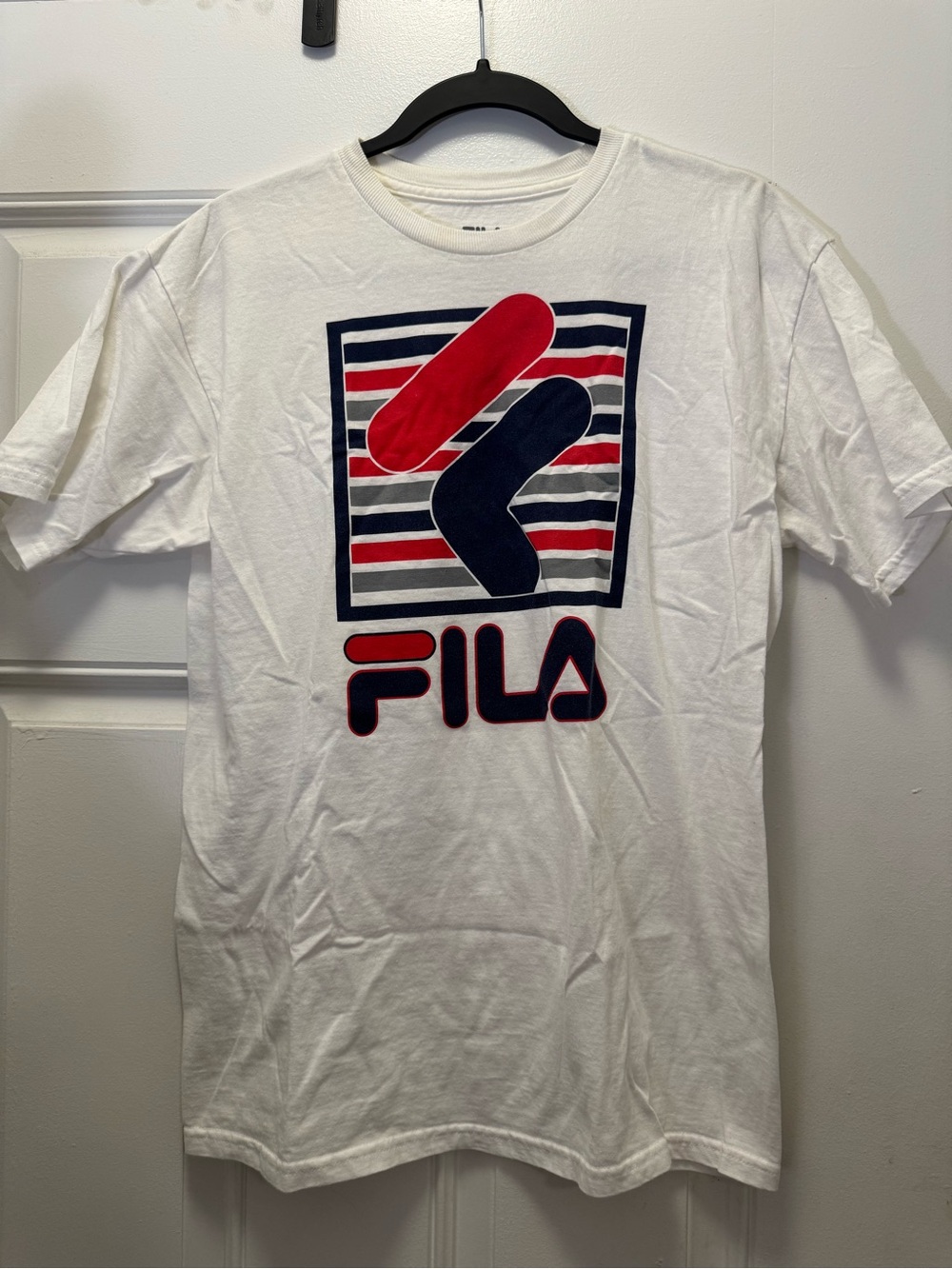 Fila White Short Sleeve Tee with Red & Navy Graphic 0275